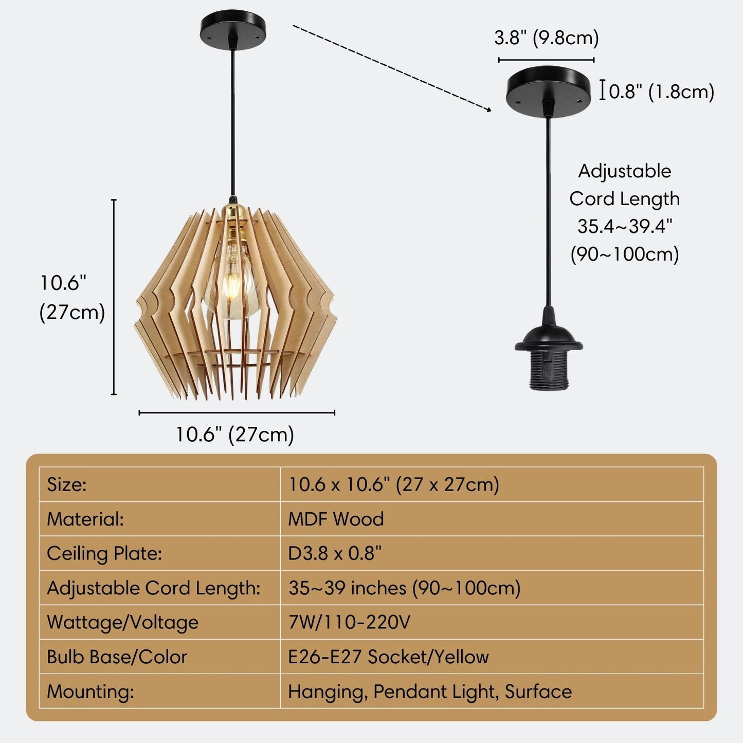 Wood Pendant Light Chandelier Hanging Lamp