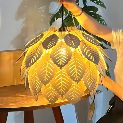 Leaf Wood Pendant Light Fixture for Restaurant Hotel Coffee, Lamp Shade Hanging Lighting Farmhouse Decor