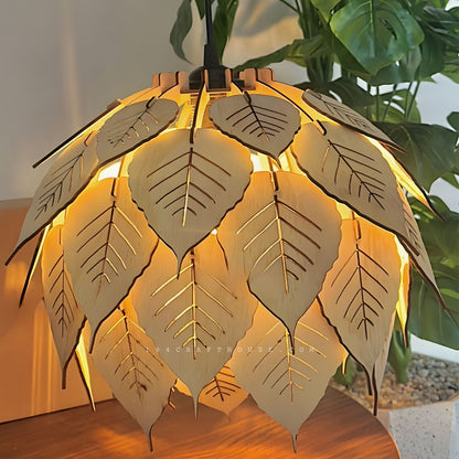 Leaf Wood Pendant Light for Restaurant Hotel Coffee, Chandelier Lamp Shade Farmhouse Decor
