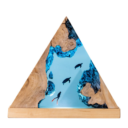 Turtle and Scuba Diver Ocean Resin Night Light: Resin Lamp Streamer & Playroom Decor, Personalized Gift