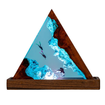 Octopus and Scuba Diver Ocean Resin Night Light: Resin Lamp Streamer & Playroom Decor, Personalized Gift