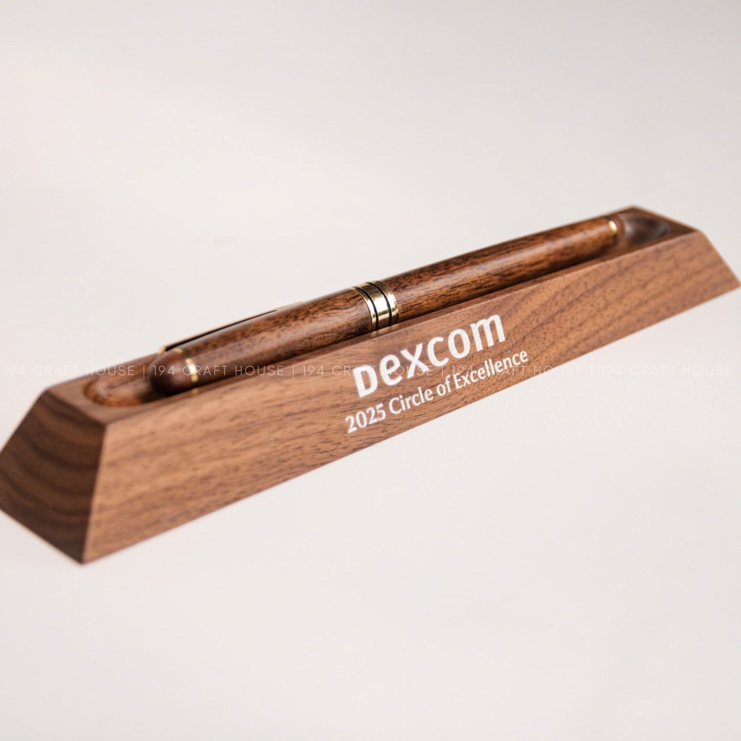 Custom Engraved Logo Walnut Pen Display Stand: Personalized Corporate Gift for Dexcom - Business Gift for Employees, Clients, Company Anniversary, Event Gifts, Promotional Gifts