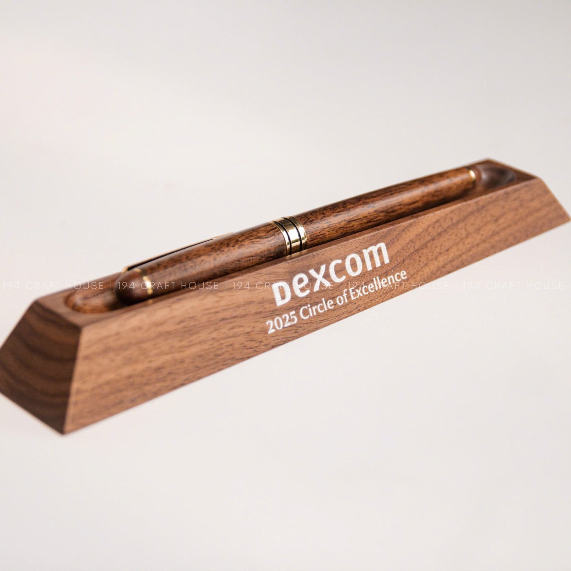 Custom Engraved Logo Walnut Pen Display Stand: Personalized Corporate Gift for Dexcom - Business Gift for Employees, Clients, Company Anniversary, Event Gifts, Promotional Gifts