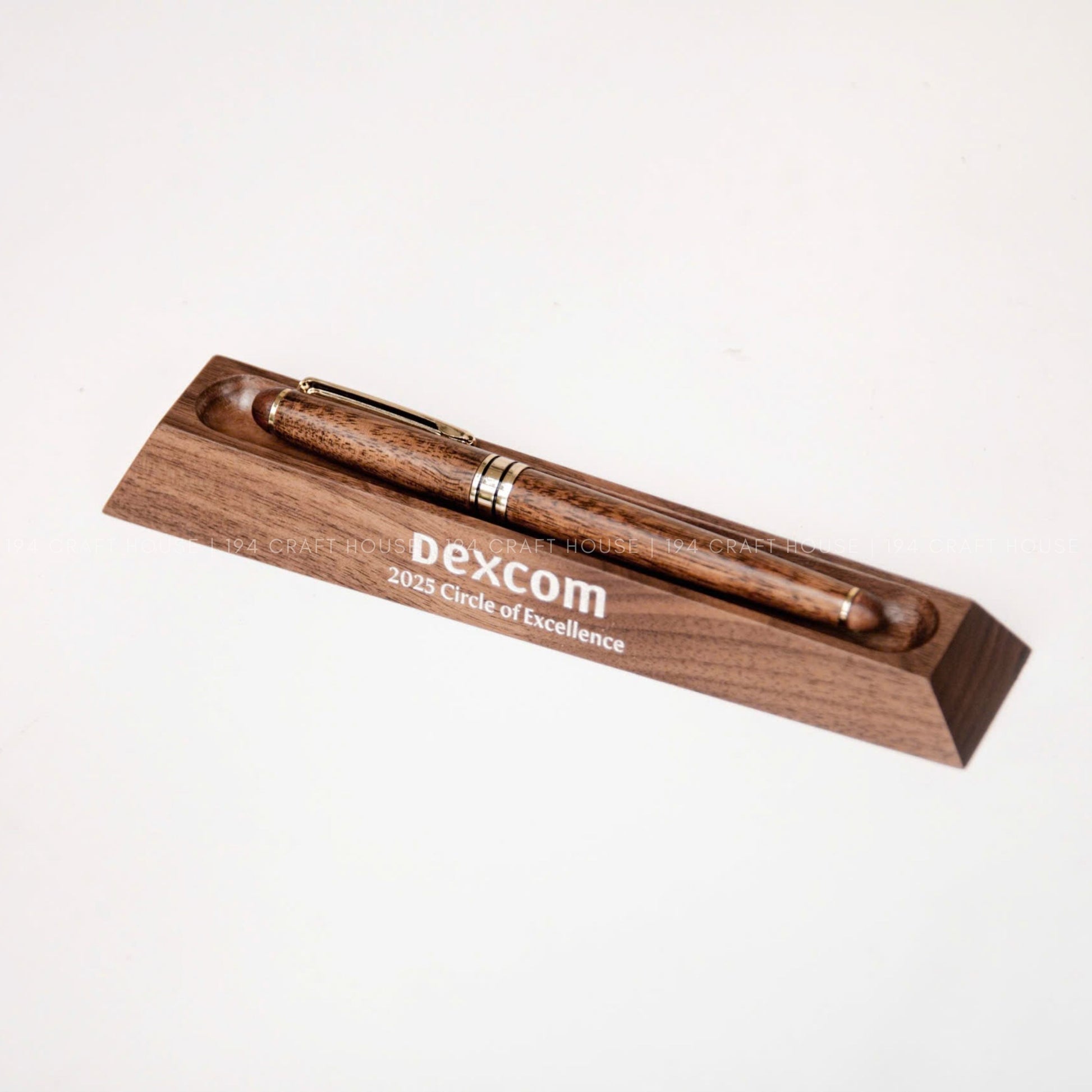 Custom Engraved Logo Walnut Pen Display Stand: Personalized Corporate Gift for Dexcom - Business Gift for Employees, Clients, Company Anniversary, Event Gifts, Promotional Gifts