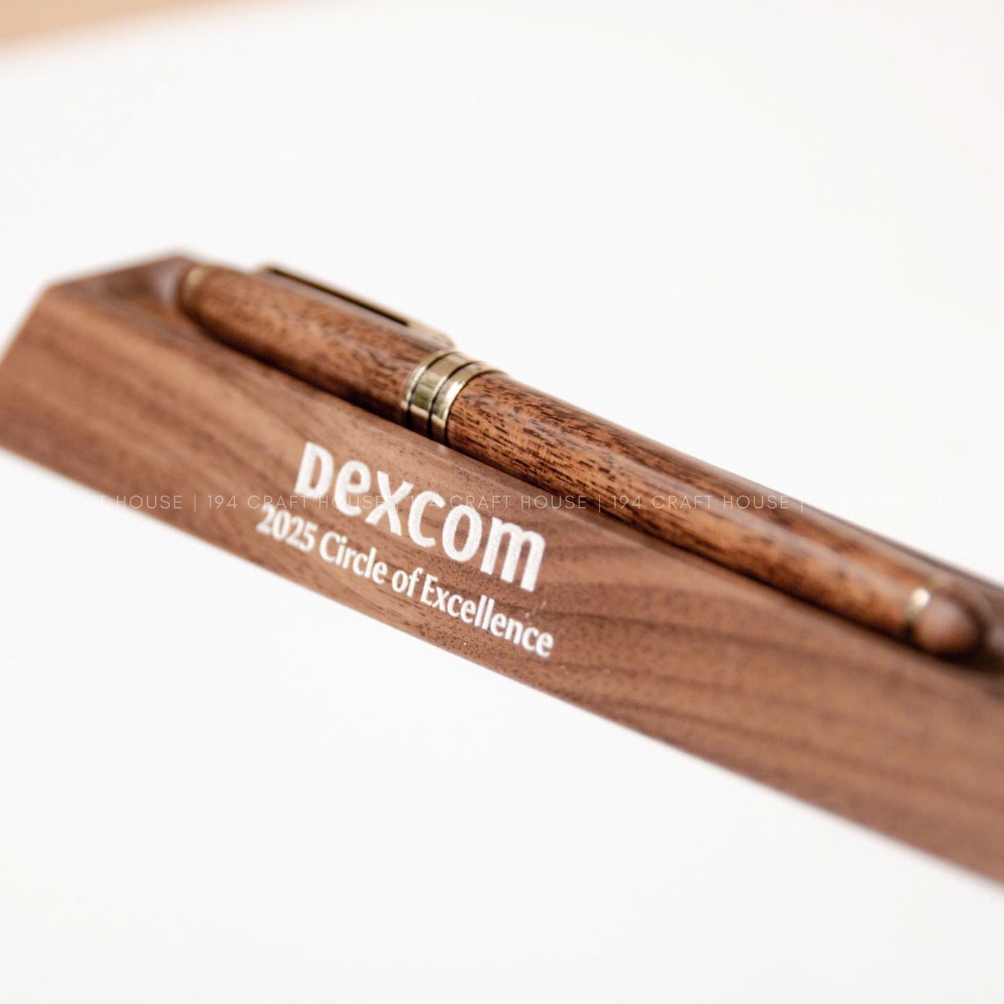 Custom Engraved Logo Walnut Pen Display Stand: Personalized Corporate Gift for Dexcom - Business Gift for Employees, Clients, Company Anniversary, Event Gifts, Promotional Gifts