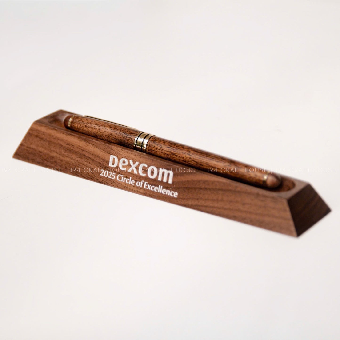 Custom Engraved Logo Walnut Pen Display Stand: Personalized Corporate Gift for Dexcom - Business Gift for Employees, Clients, Company Anniversary, Event Gifts, Promotional Gifts