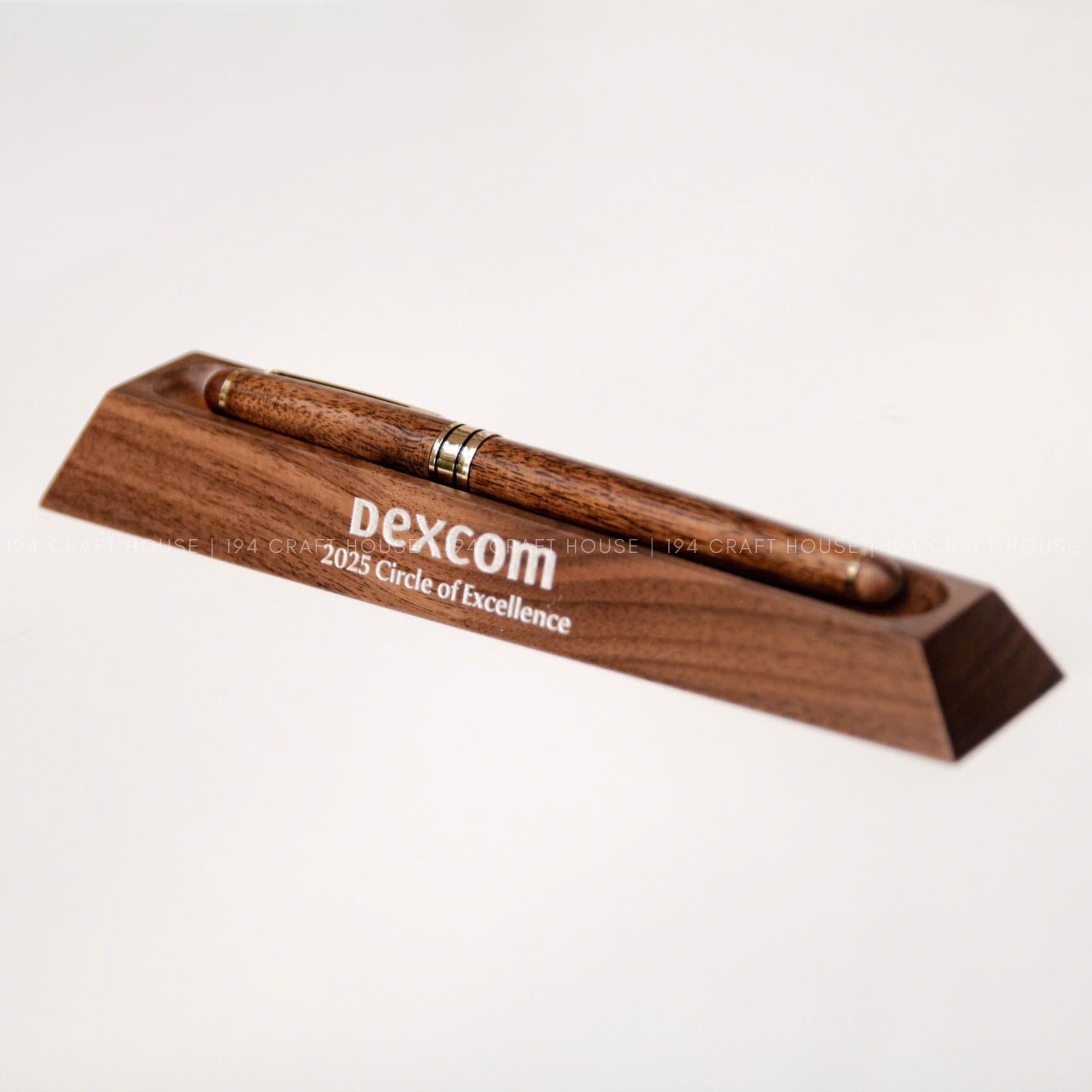 Custom Engraved Logo Walnut Pen Display Stand: Personalized Corporate Gift for Dexcom - Business Gift for Employees, Clients, Company Anniversary, Event Gifts, Promotional Gifts