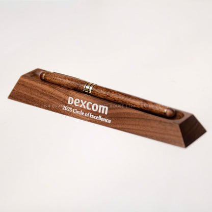 Custom Engraved Logo Walnut Pen Display Stand: Personalized Corporate Gift for Dexcom - Business Gift for Employees, Clients, Company Anniversary, Event Gifts, Promotional Gifts