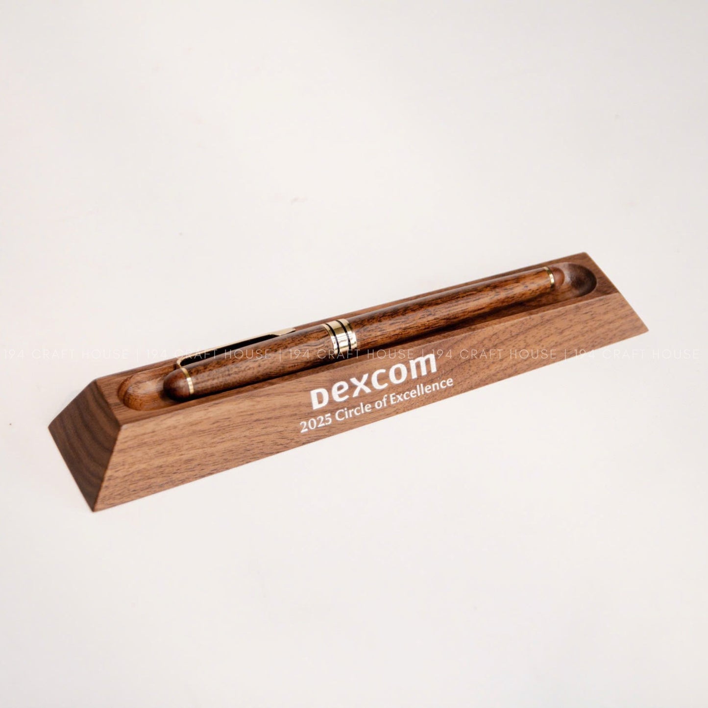 Custom Engraved Logo Walnut Pen Display Stand: Personalized Corporate Gift for Dexcom - Business Gift for Employees, Clients, Company Anniversary, Event Gifts, Promotional Gifts
