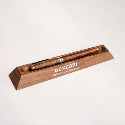 Custom Engraved Logo Walnut Pen Display Stand: Personalized Corporate Gift for Dexcom - Business Gift for Employees, Clients, Company Anniversary, Event Gifts, Promotional Gifts
