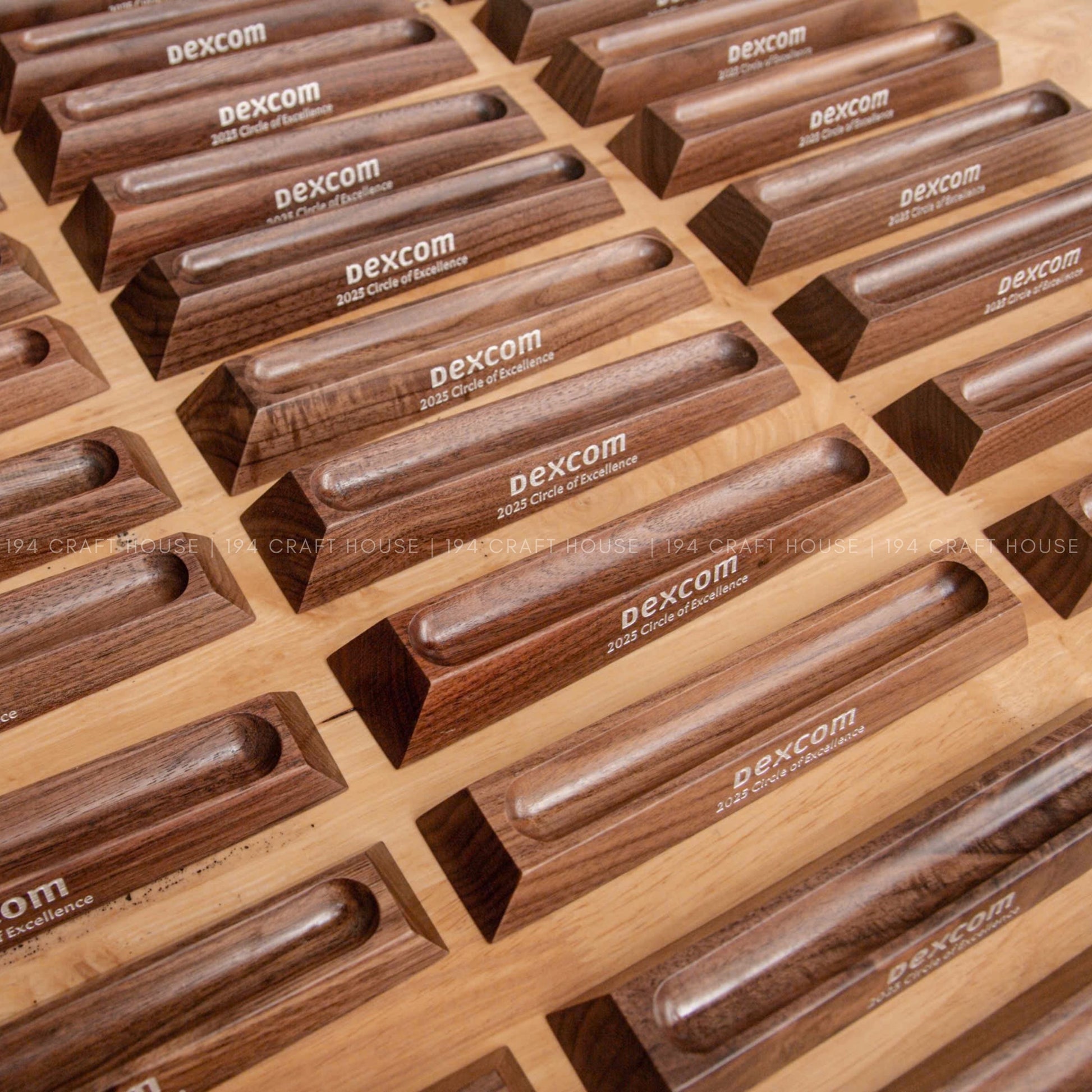 Custom Engraved Logo Walnut Pen Display Stand: Personalized Corporate Gift for Dexcom - Business Gift for Employees, Clients, Company Anniversary, Event Gifts, Promotional Gifts