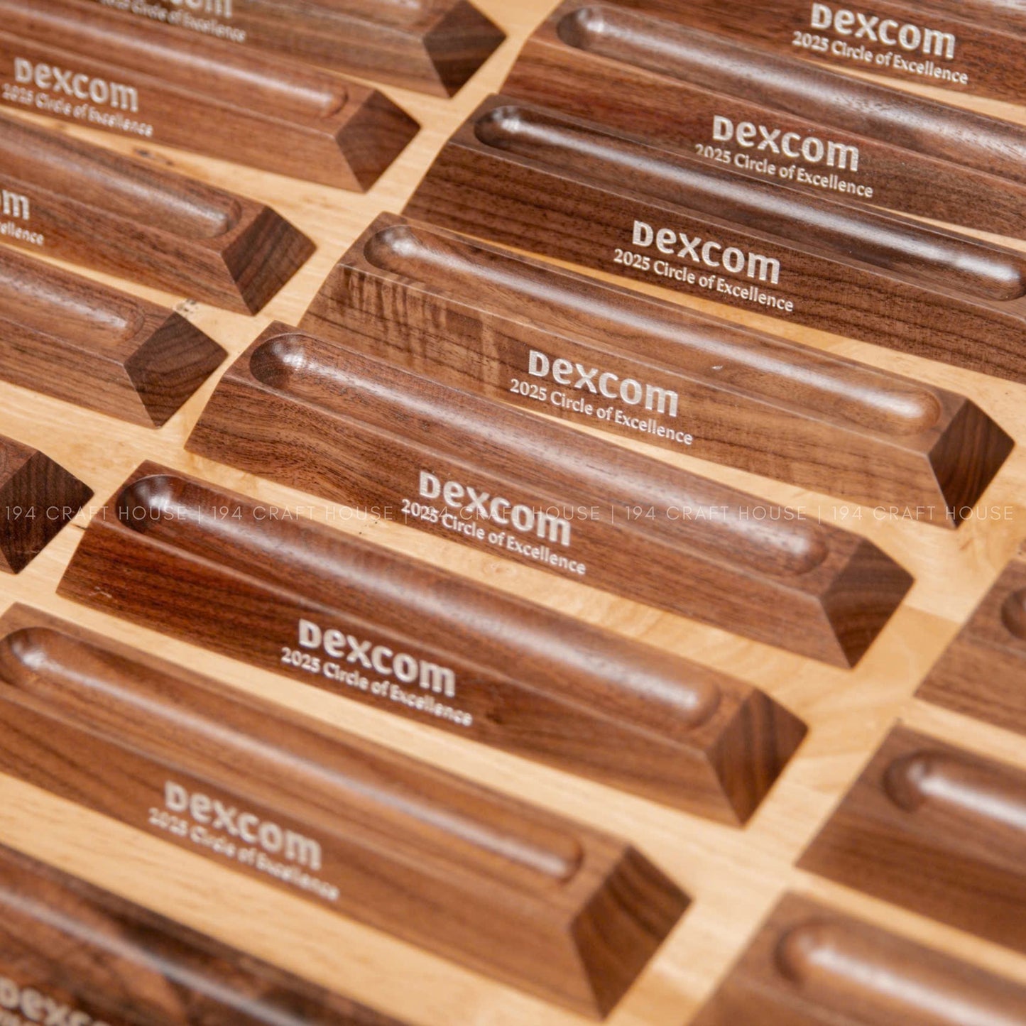 Custom Engraved Logo Walnut Pen Display Stand: Personalized Corporate Gift for Dexcom - Business Gift for Employees, Clients, Company Anniversary, Event Gifts, Promotional Gifts