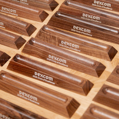 Custom Engraved Logo Walnut Pen Display Stand: Personalized Corporate Gift for Dexcom - Business Gift for Employees, Clients, Company Anniversary, Event Gifts, Promotional Gifts