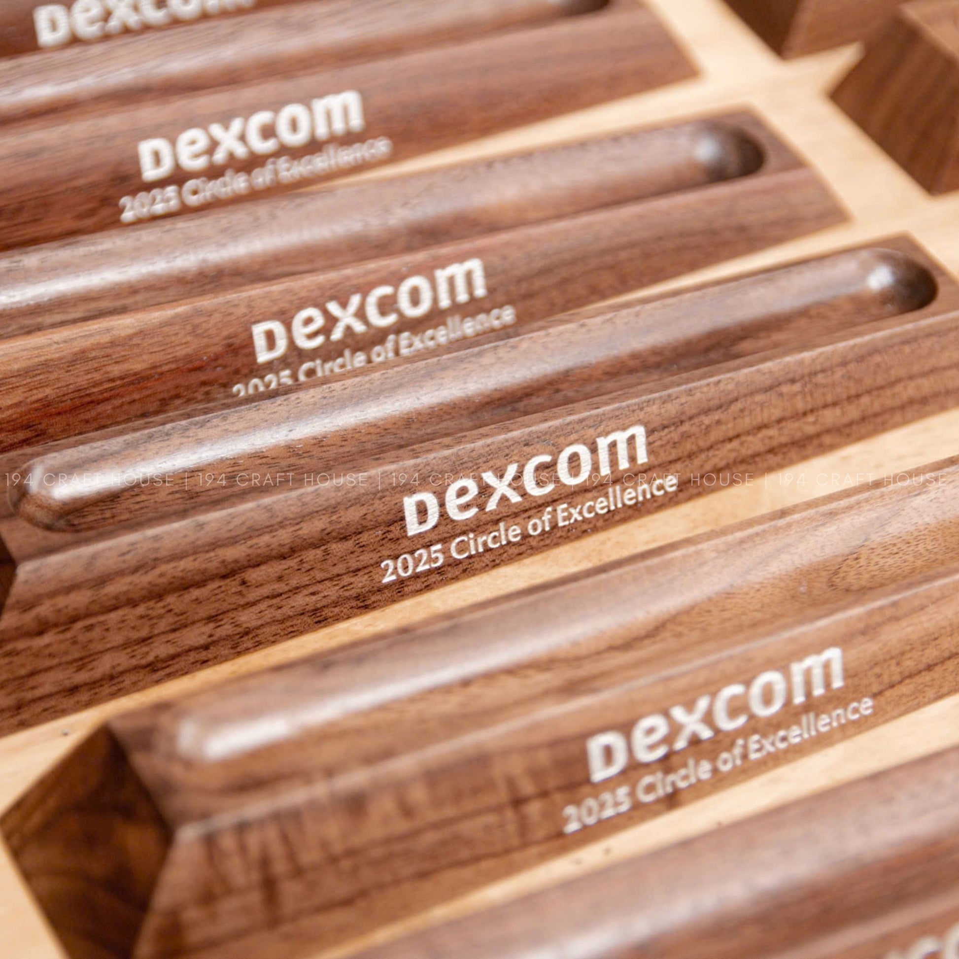 Custom Engraved Logo Walnut Pen Display Stand: Personalized Corporate Gift for Dexcom - Business Gift for Employees, Clients, Company Anniversary, Event Gifts, Promotional Gifts