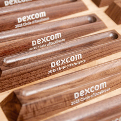 Custom Engraved Logo Walnut Pen Display Stand: Personalized Corporate Gift for Dexcom - Business Gift for Employees, Clients, Company Anniversary, Event Gifts, Promotional Gifts