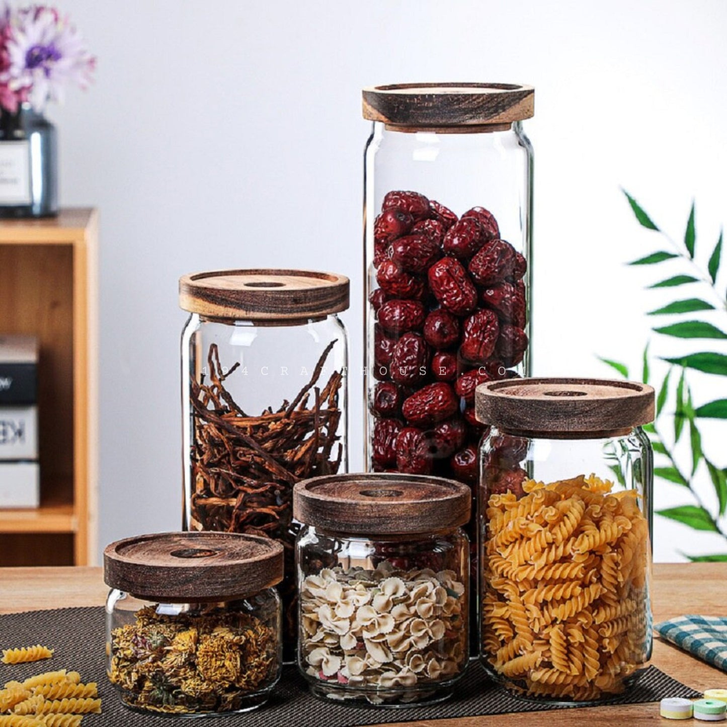 250ml Small Glass Container Wood Airtight Seal Engraved Lid | Food Storage & Organization