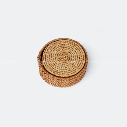 Handmade Round Rattan Coasters With Holder