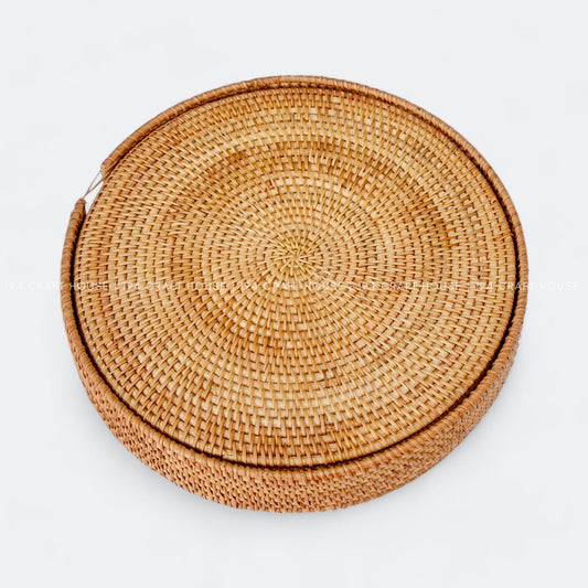 Handwoven Round Rattan Placemats Set With Holder