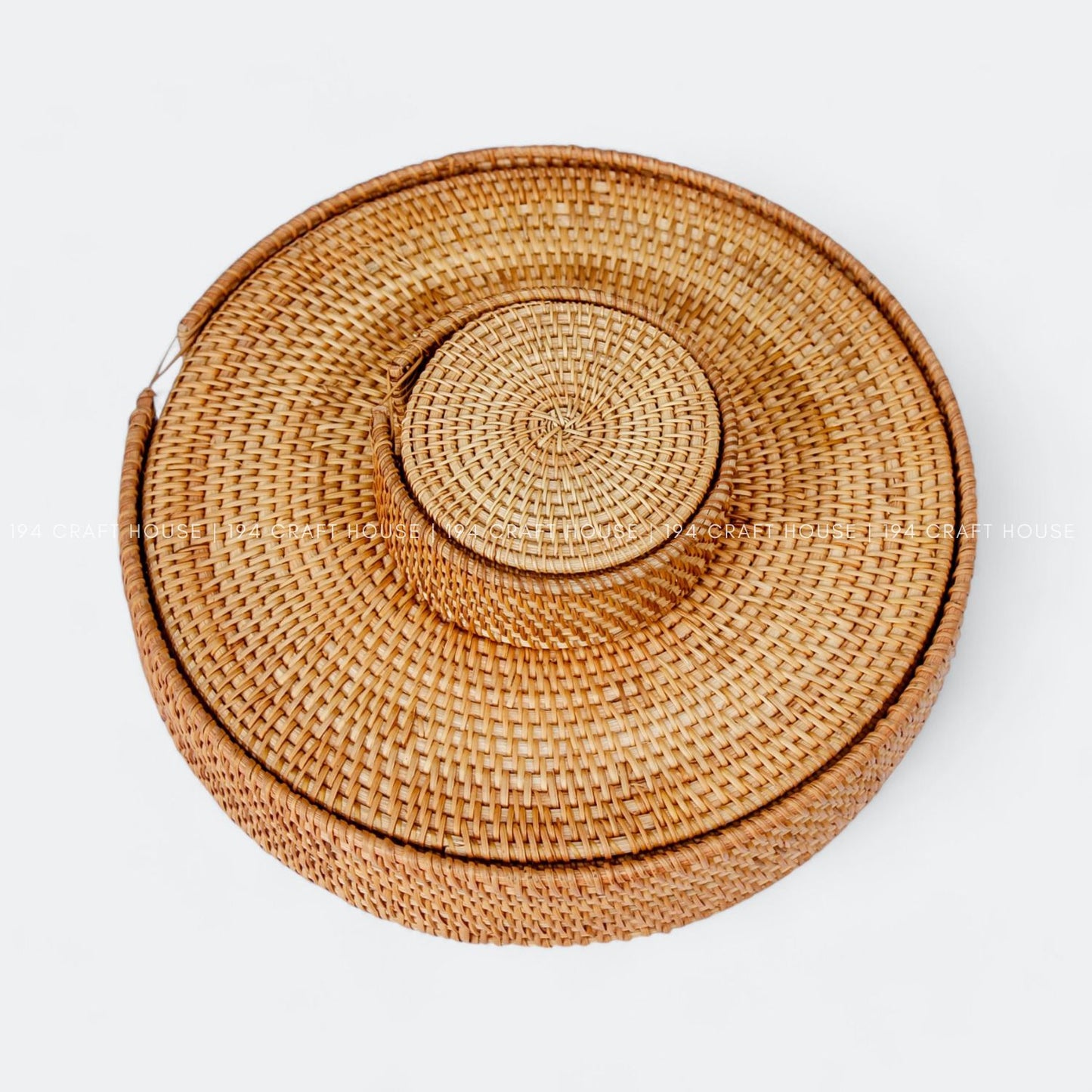 Round Rattan Placemats and Coaster With Holder Set