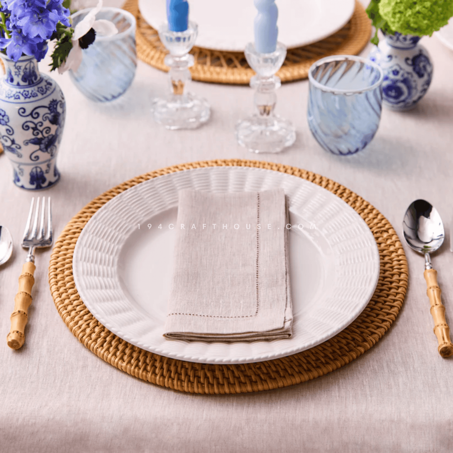 Hand-woven Round Rattan Placemats Set For Farmhouse Dining Table Decor