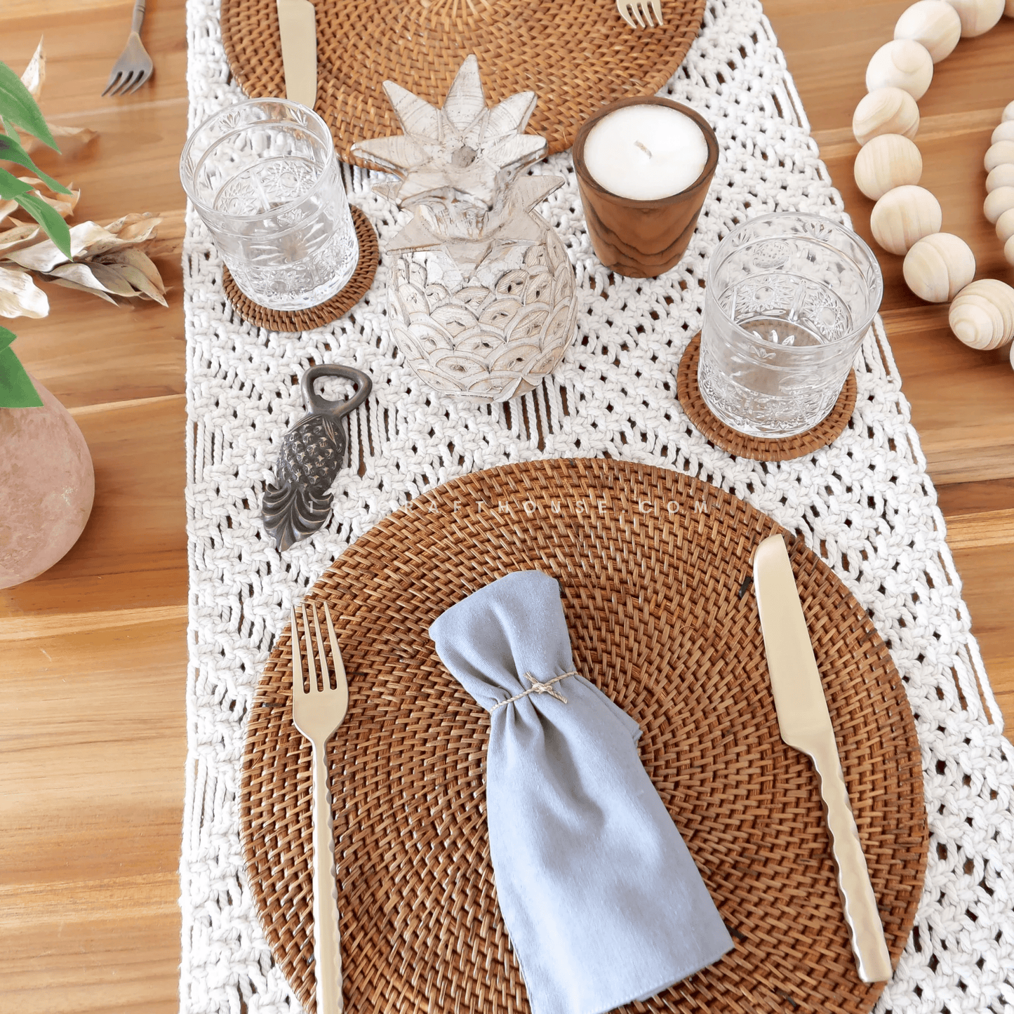 Hand-woven Round Rattan Placemats Set For Farmhouse Dining Table Decor