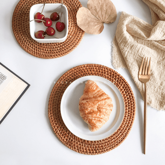 Set of 2 Round Rattan Placemats And Coasters Tableware Decor