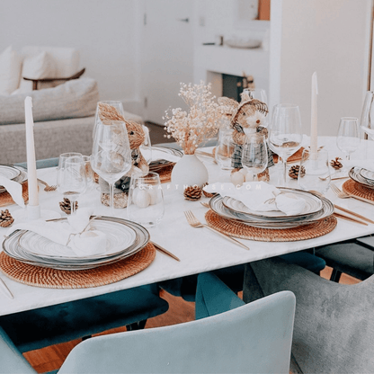 Set of 8 Round Rattan Placemats & Coasters Boho Wedding Table Setting