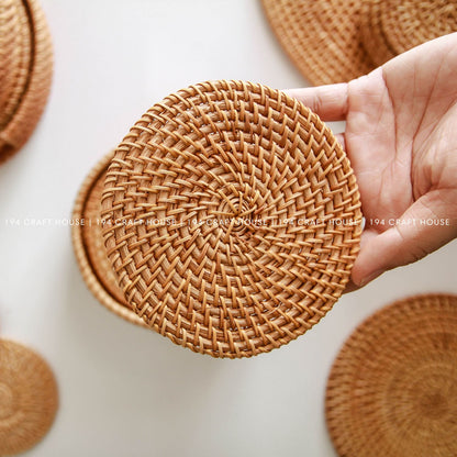 Handwoven Natural Round Rattan Placemats - Dining Table Decor