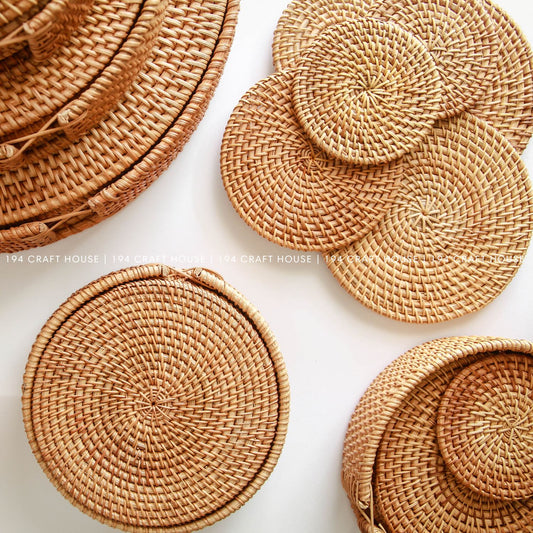 Handwoven Natural Round Rattan Placemats - Dining Table Decor