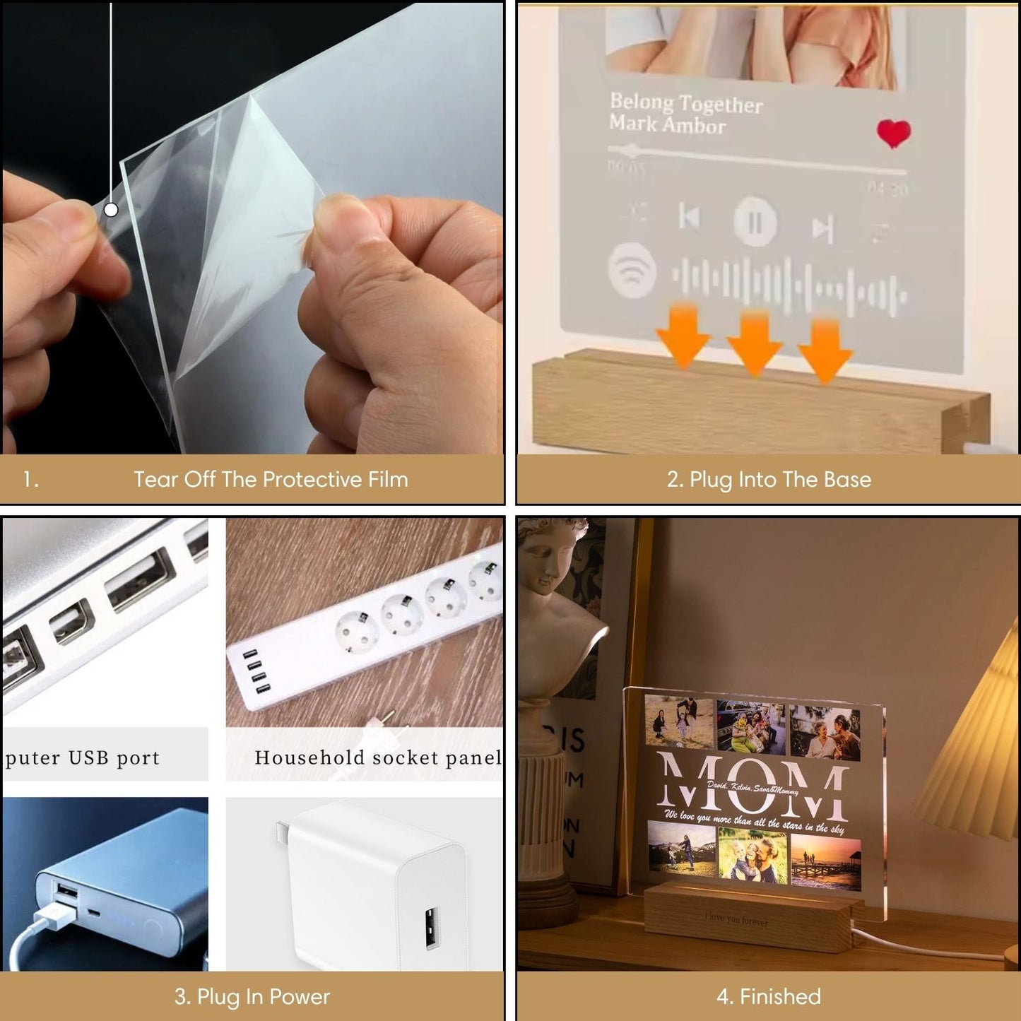 Personalized Photo Collage Acrylic Night Light Gift for Mom