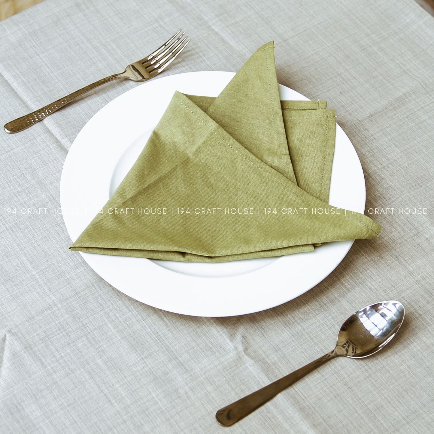 Handmade Green Linen Napkins Set of 6