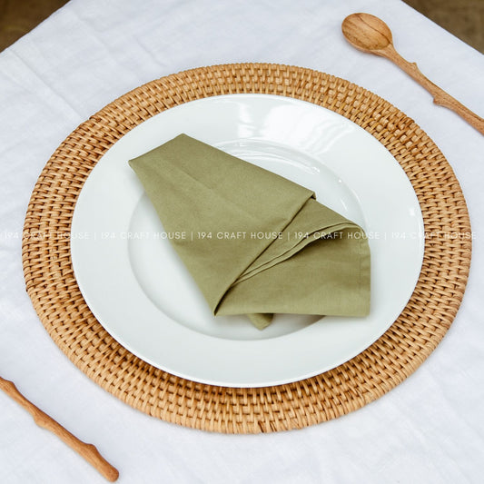 Handmade Green Linen Napkins Set of 6