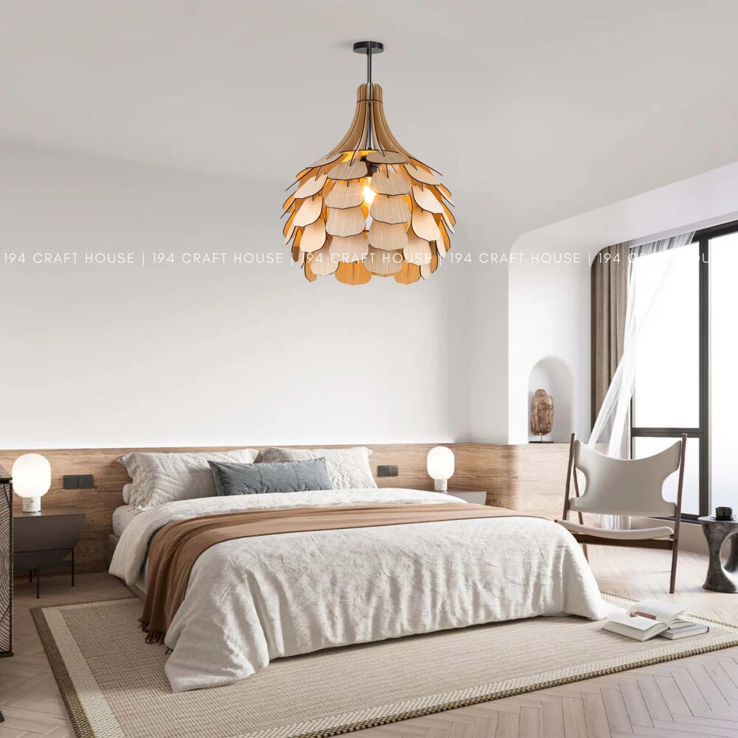 Eco-friendly wooden pendant light in Scandinavian style for home decor.