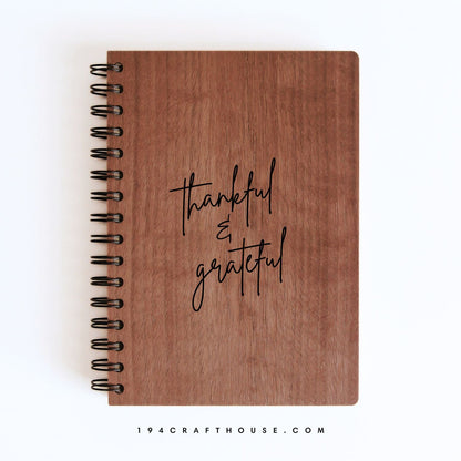 Thankful & Grateful Engraved Wooden Notebook A5 Size