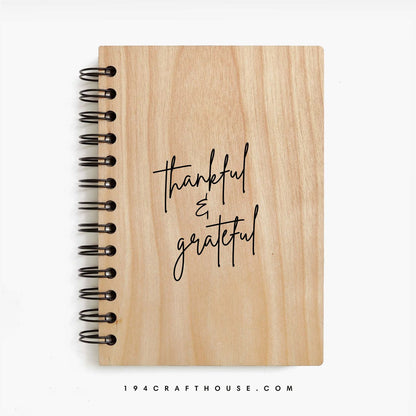 Thankful & Grateful Engraved Wooden Notebook A5 Size