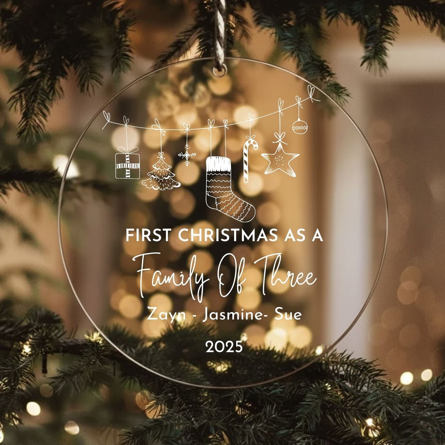 Personalized Family Name First Christmas Ornament Style 7