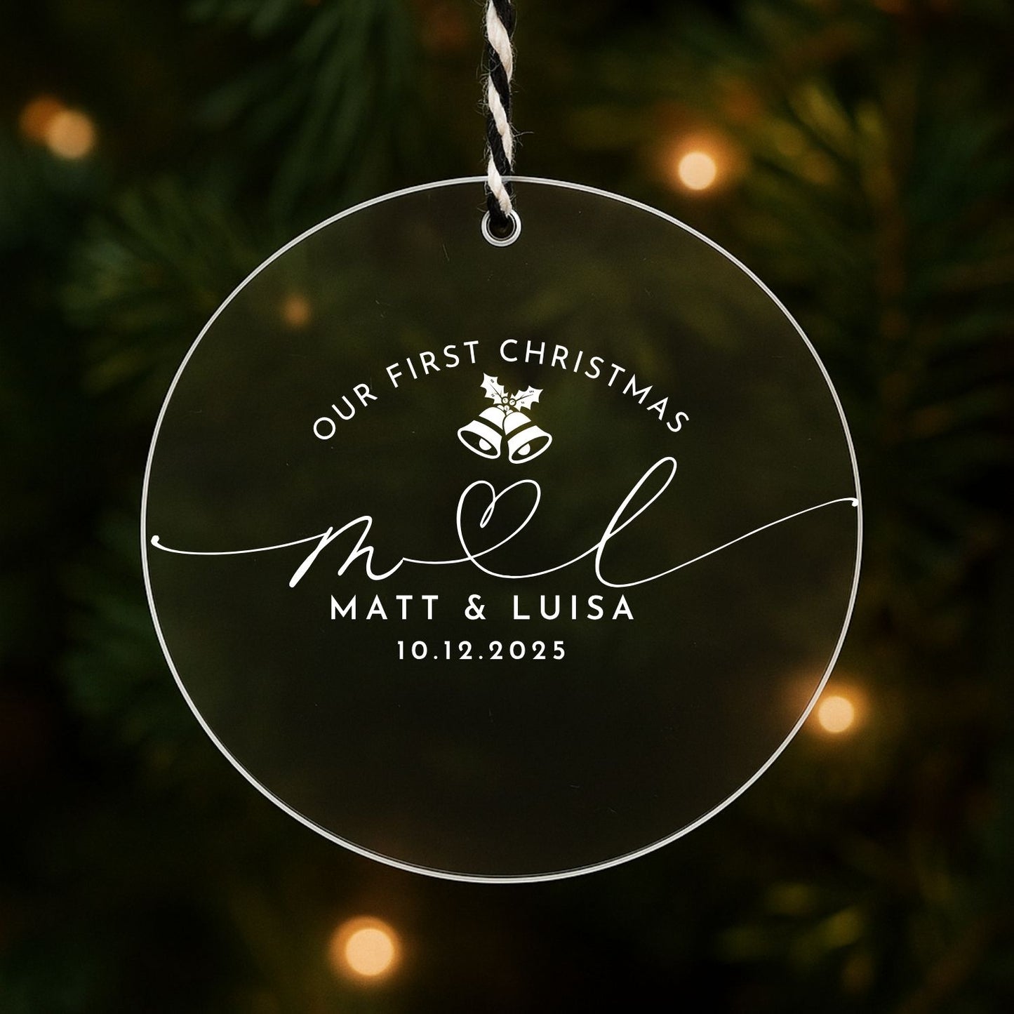 First Christmas Acrylic Ornament Custom Names Date Style 1