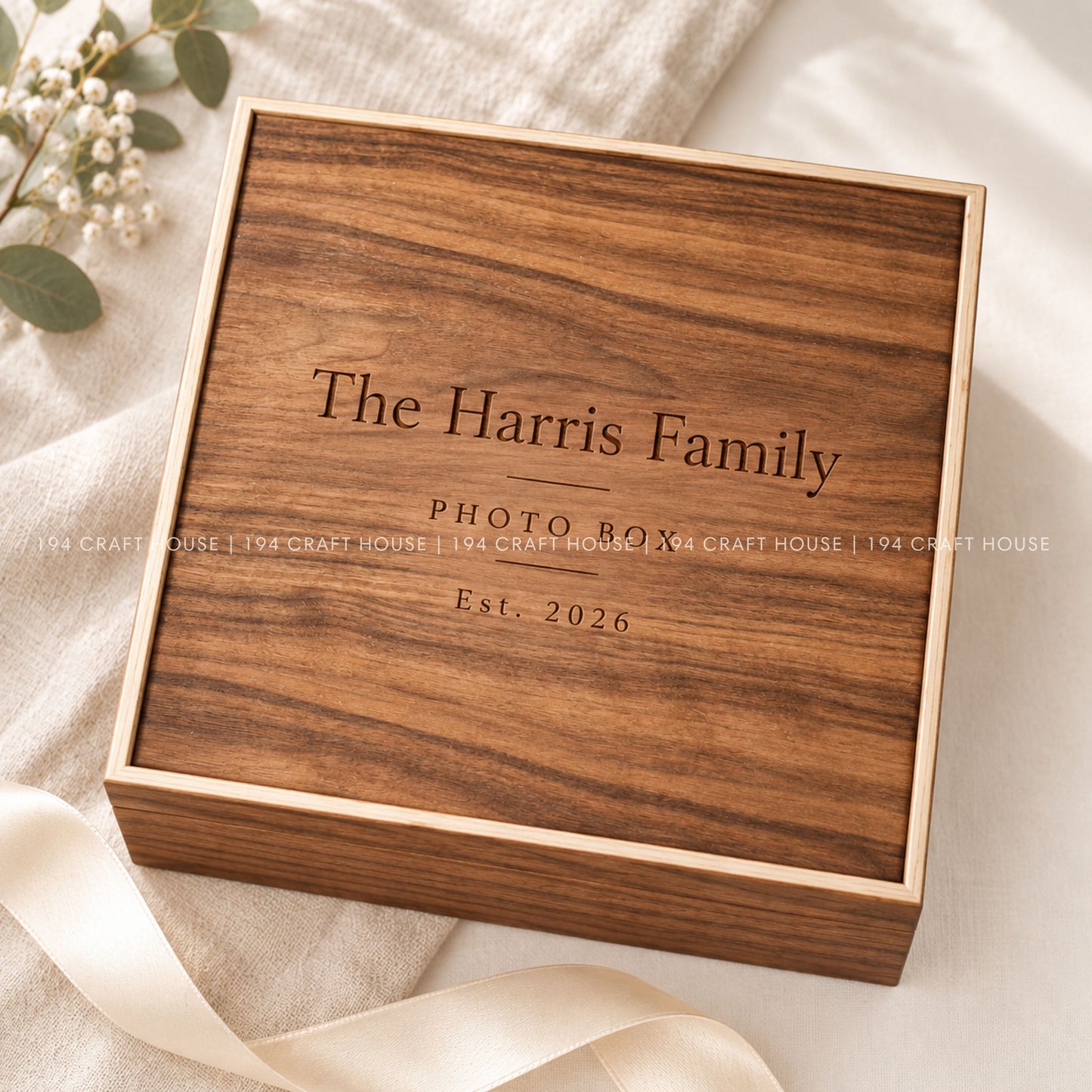 Personalized Walnut Wedding Keepsake Box, Custom Photo Album Box, Engraved Memory Box, Wedding Gift, Gold Foil Photo Storage