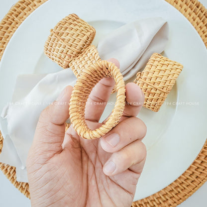 Handwoven Rattan Napkin Rings Set of 6