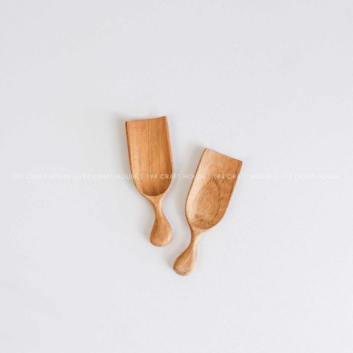 Set of two handcrafted small wooden scoops for bath salts, spices, coffee, tea, and kitchen canisters