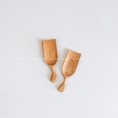 Set of two handcrafted small wooden scoops for bath salts, spices, coffee, tea, and kitchen canisters