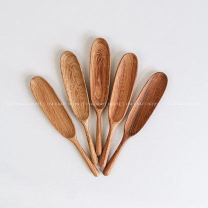 Set of handcrafted long-handle wooden measuring spoons for spices, herbs, tea, coffee, and dry ingredients