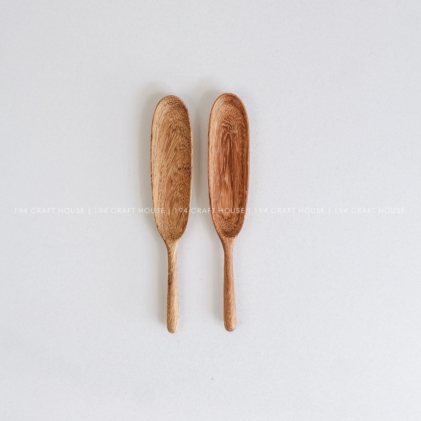 Set of two handcrafted long-handle wooden measuring spoons for coffee, tea, herbs, and spices