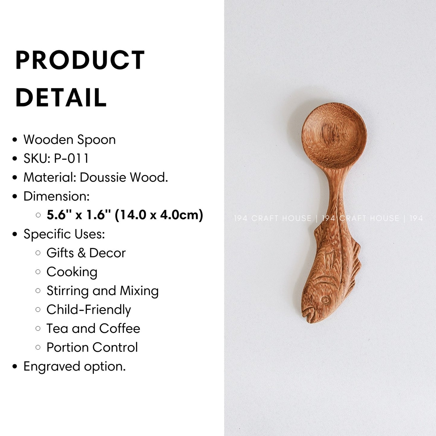 Hand Carved Wooden Fish Spoon - Measuring Spoons