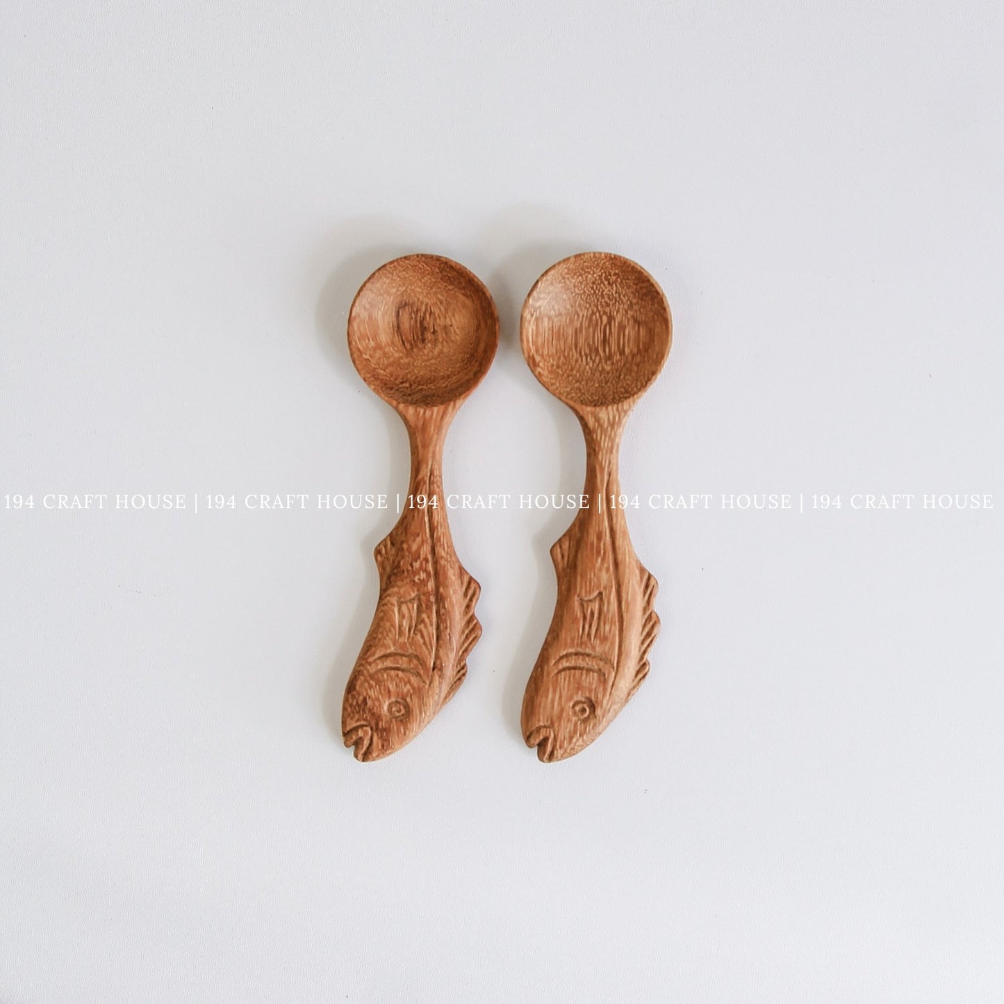 Set of two handcrafted fish-shaped wooden measuring spoons for coffee, tea, herbs, and spices