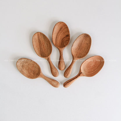 Collection of handcrafted mini wooden spice spoons for herbs, spices, salt, sugar, and seasonings