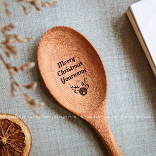 Customized Merry Christmas With Deer Wooden Spoon