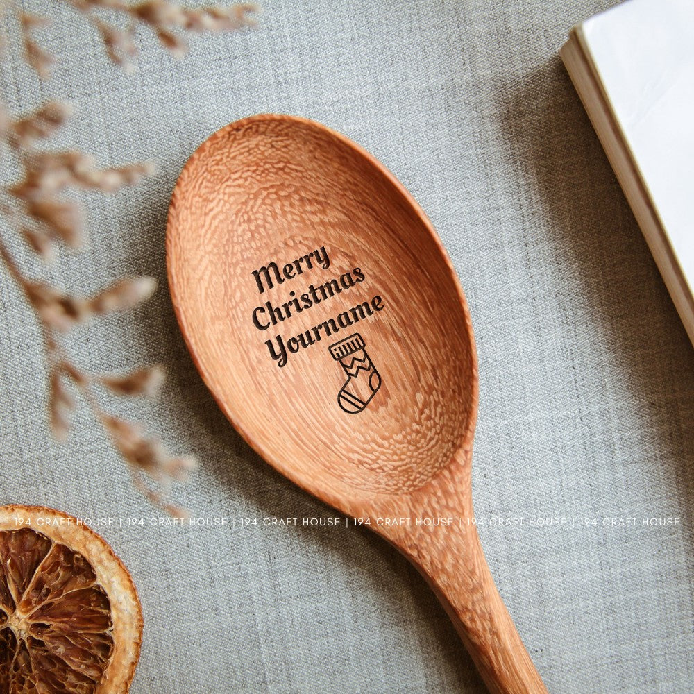 Customized Merry Christmas With Sock Wooden Spoon