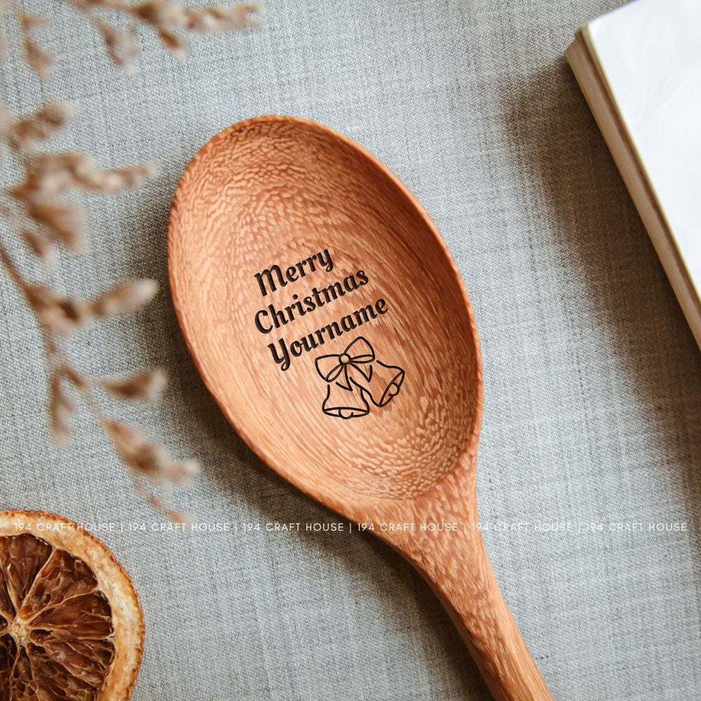 Customized Bell Ringed Merry Christmas Wooden Spoon