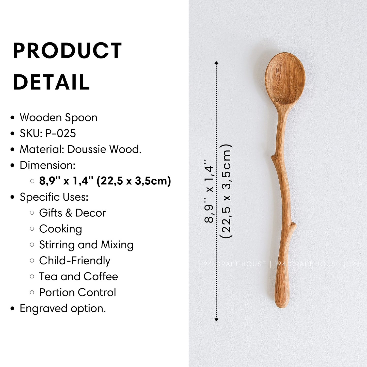 Size and product details of the branch handle wooden coffee spoon
